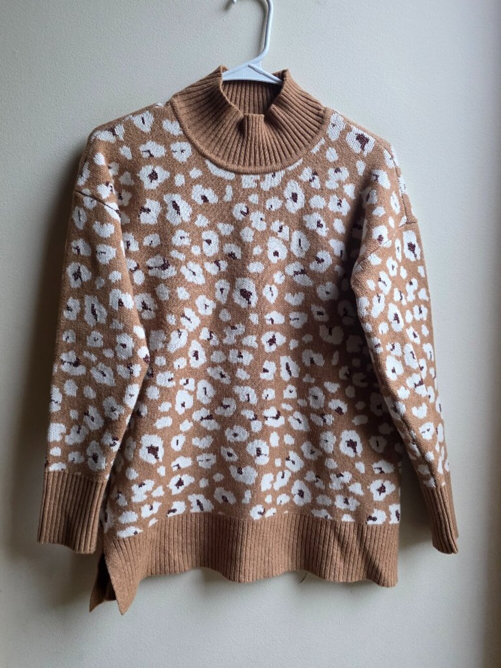 LOFT Brown/White Mock Neck Abstract Print Sweater Size Small